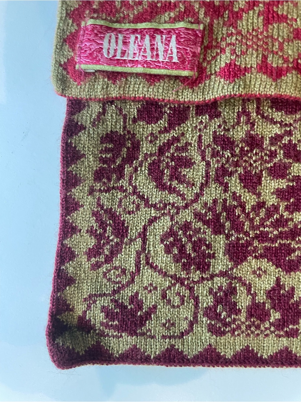 Oleana Floral Jacquard Knit Scarf - Maroon, Red & Gold - Picture 5 of 8